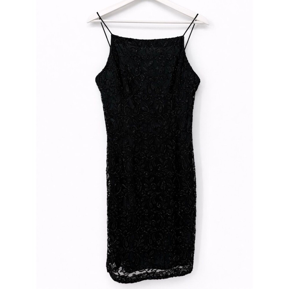 Marina Black Beaded Mini Dress Vintage Formal Cocktail Size 10 Evening